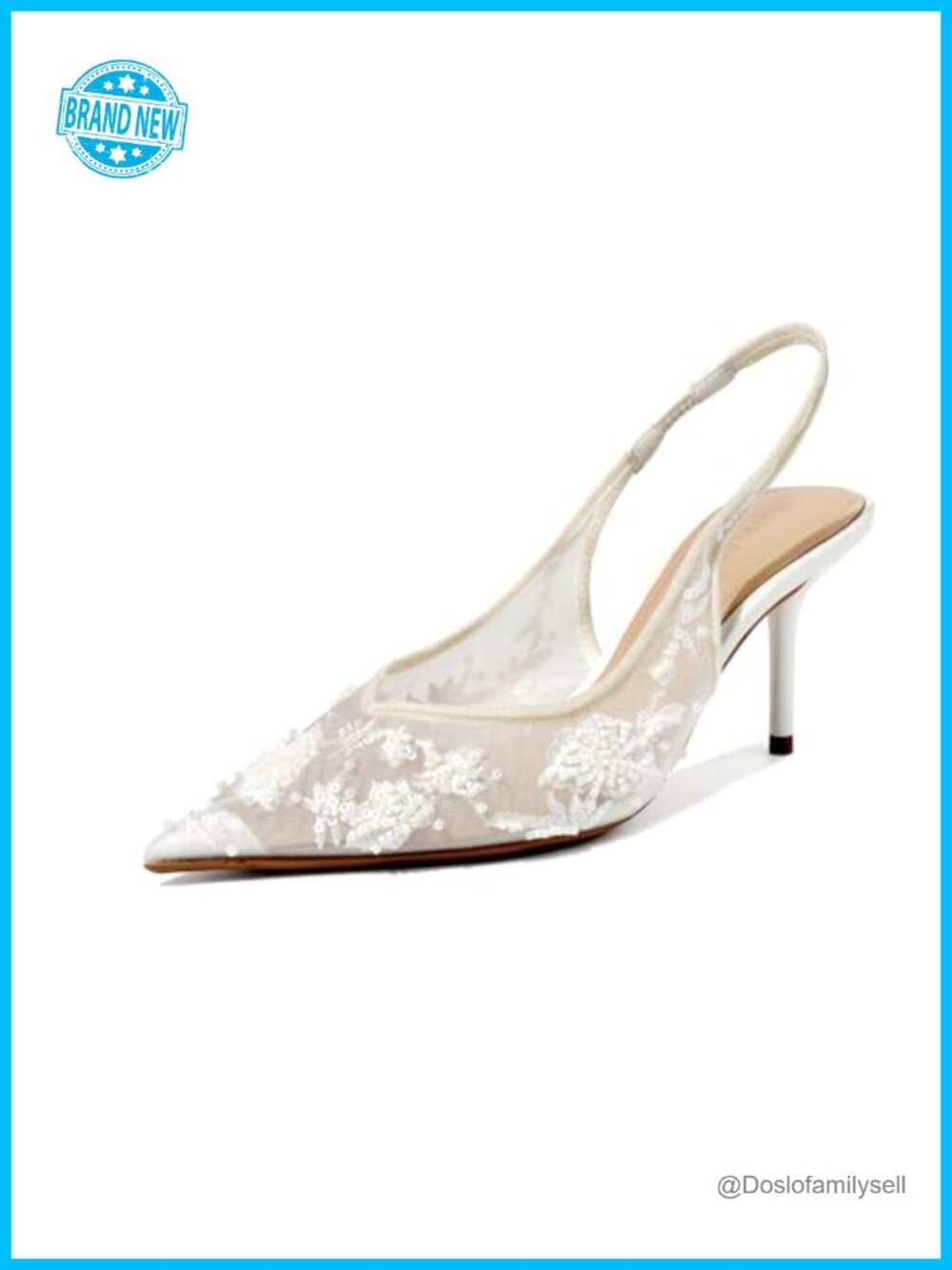 Lace Mesh Slingback Kitten Heel Pumps Pointed Toe Dress Shoes